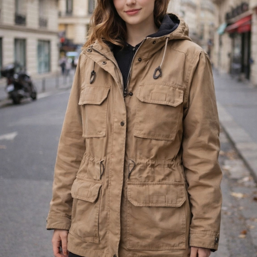 GEORGES Tan Hooded  Utility Parka - Size L